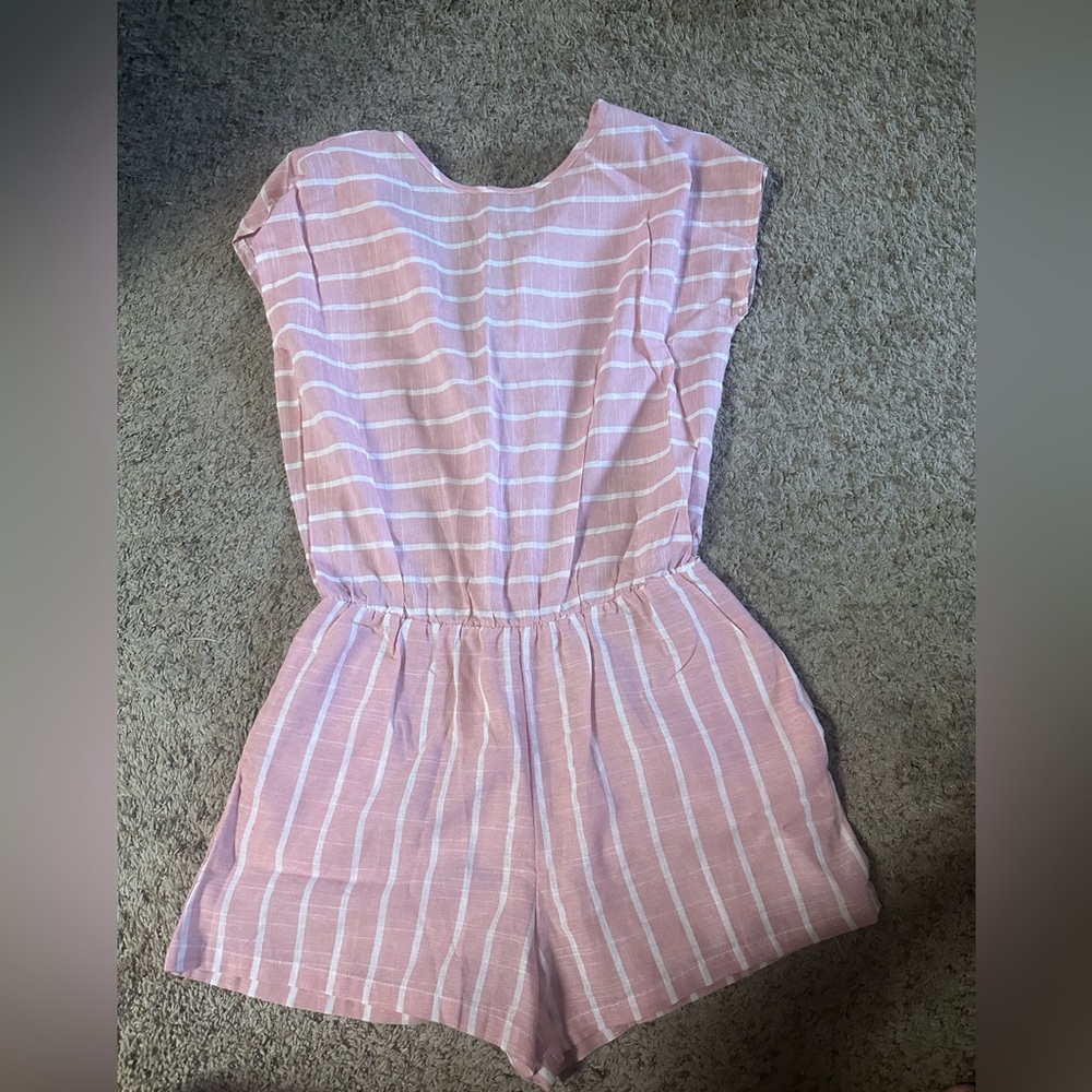 Pink and white striped romper